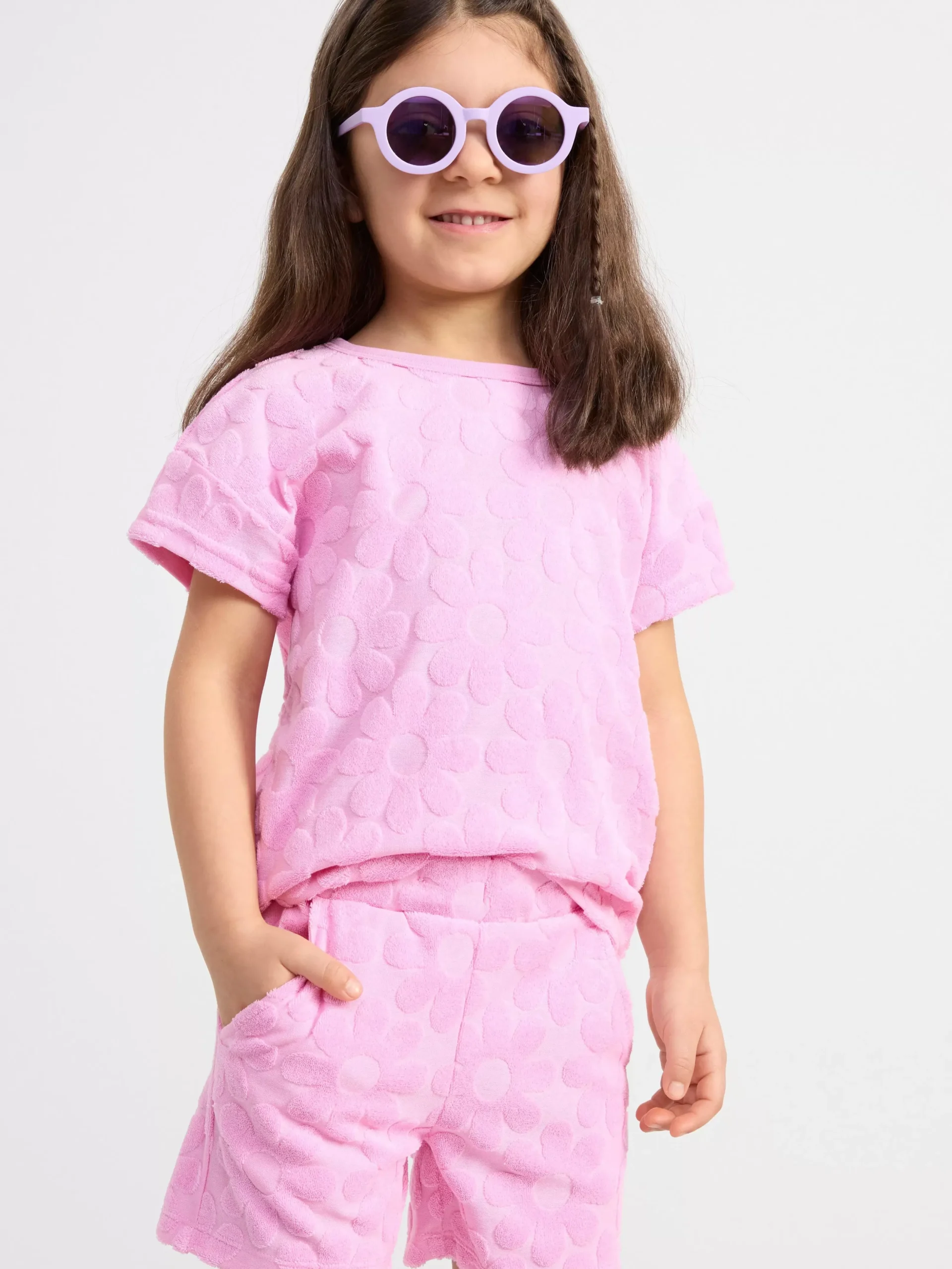 Toppar & T-Shirts>Lindex Kortarmad Blommig Frottetopp Light Pink