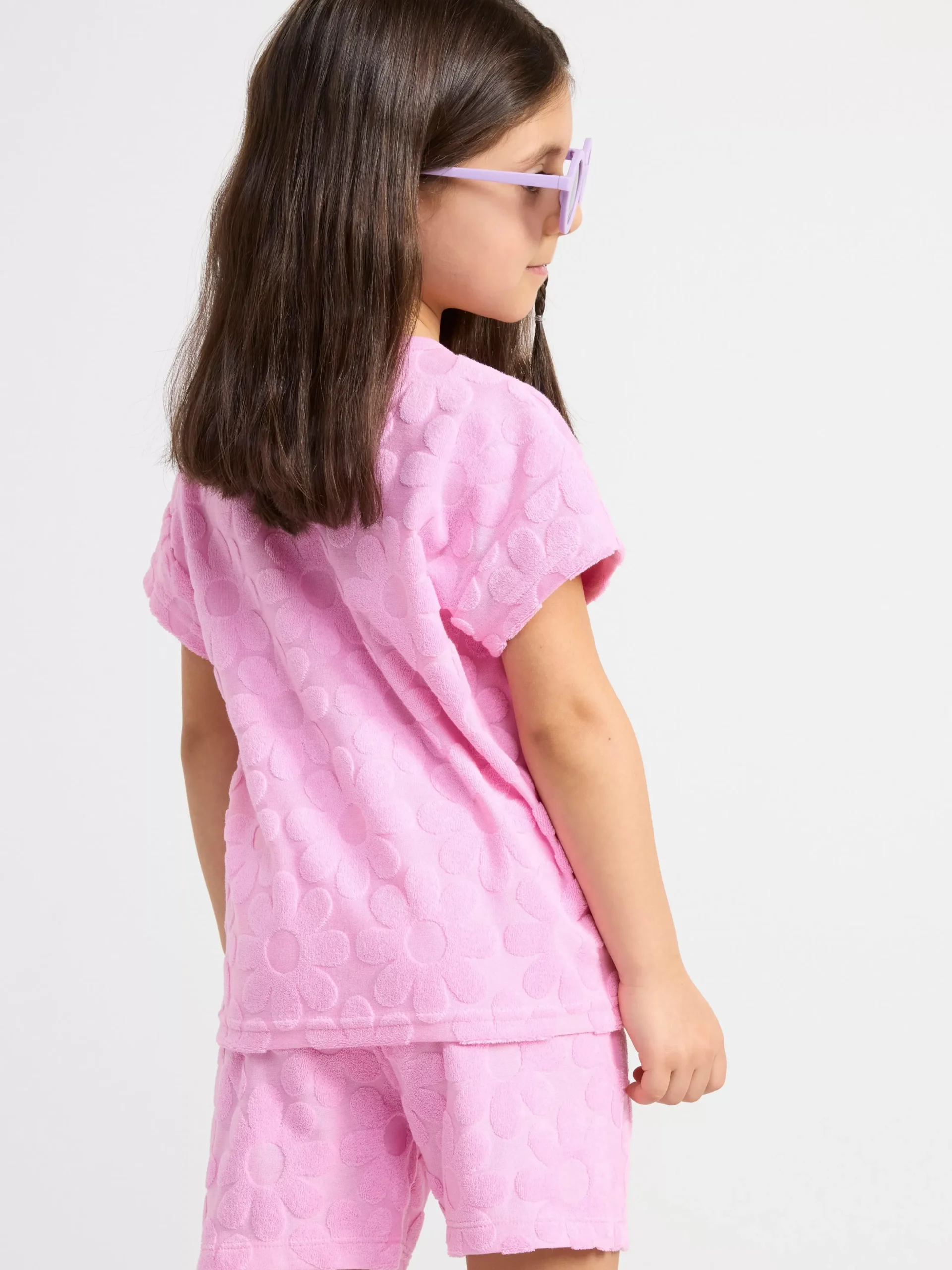 Toppar & T-Shirts>Lindex Kortarmad Blommig Frottetopp Light Pink