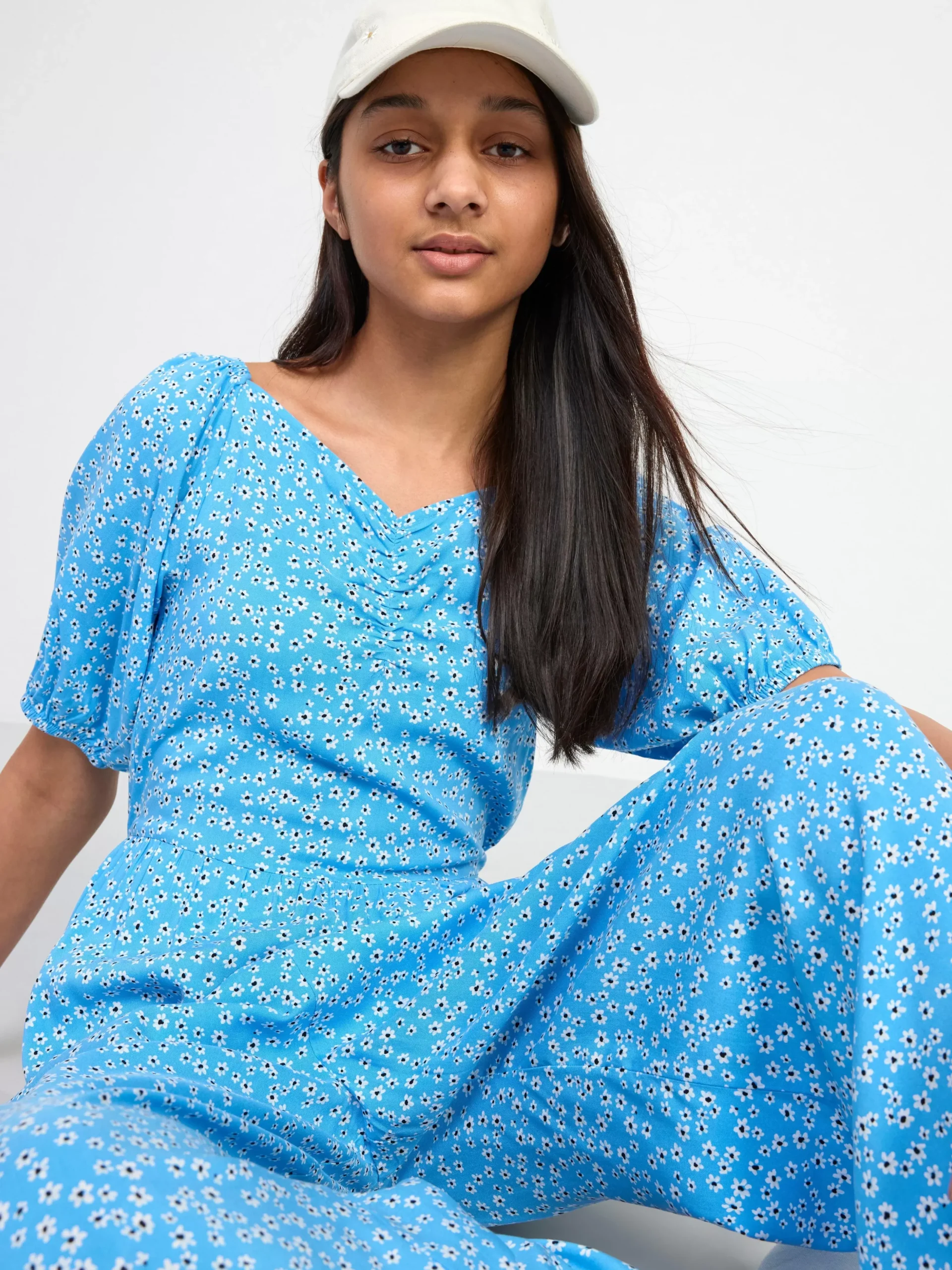 Jumpsuits>Lindex Kortarmad Blommig Jumpsuit Light Dusty Blue
