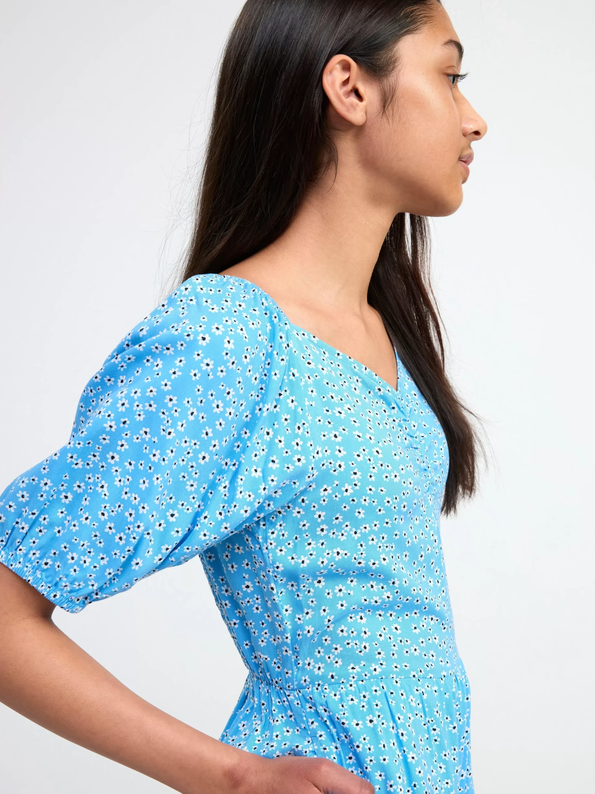 Jumpsuits>Lindex Kortarmad Blommig Jumpsuit Light Dusty Blue
