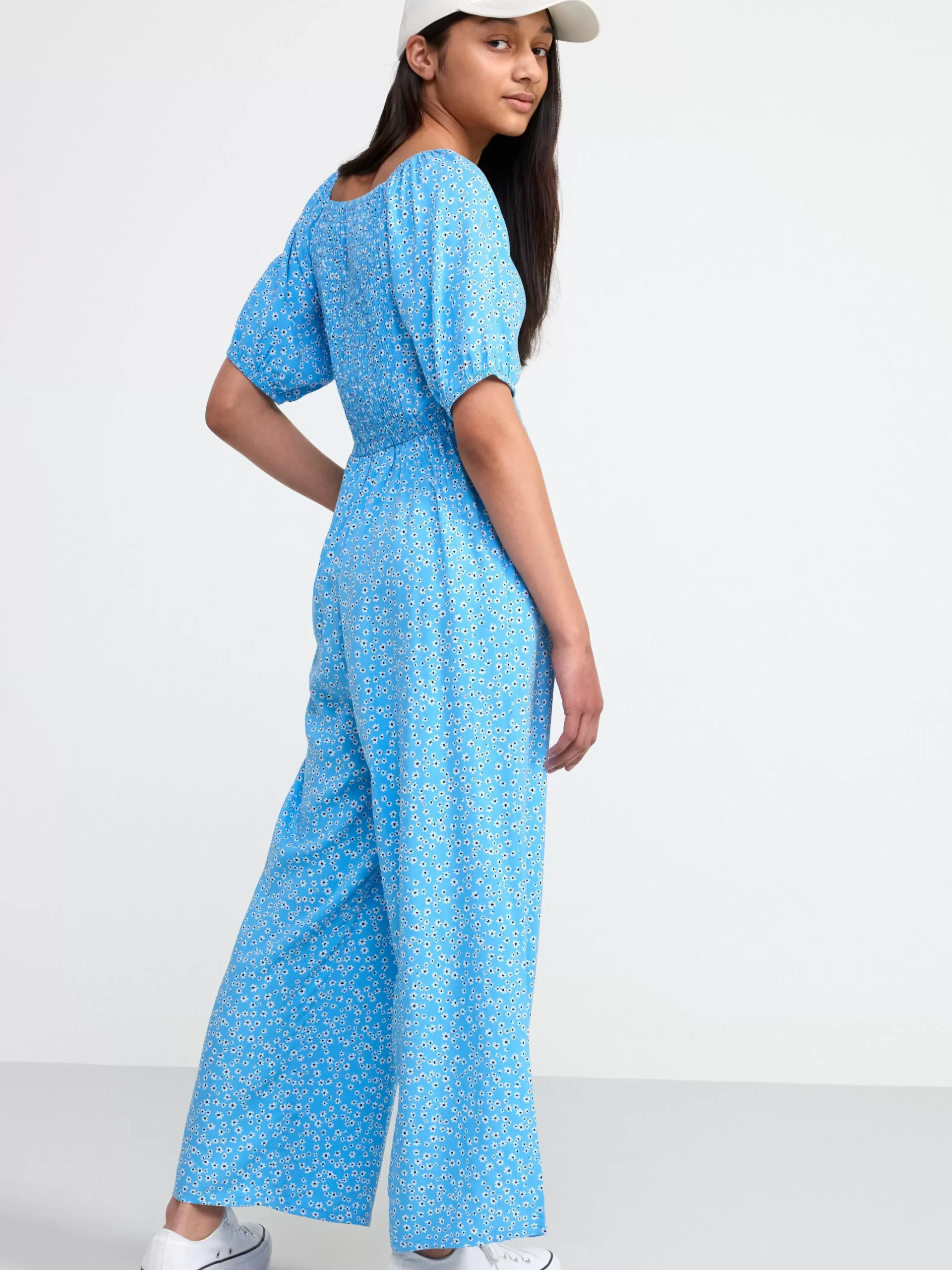 Jumpsuits>Lindex Kortarmad Blommig Jumpsuit Light Dusty Blue