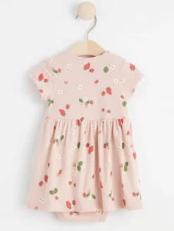 Nyfodd>Lindex Kortarmad Blommig Klanning Med Dold Body Light Dusty Pink