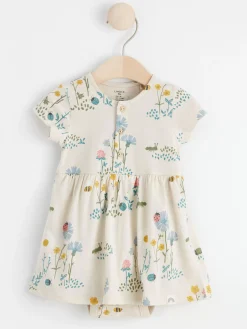 Nyfodd>Lindex Kortarmad Blommig Klanning Med Dold Body Light Beige