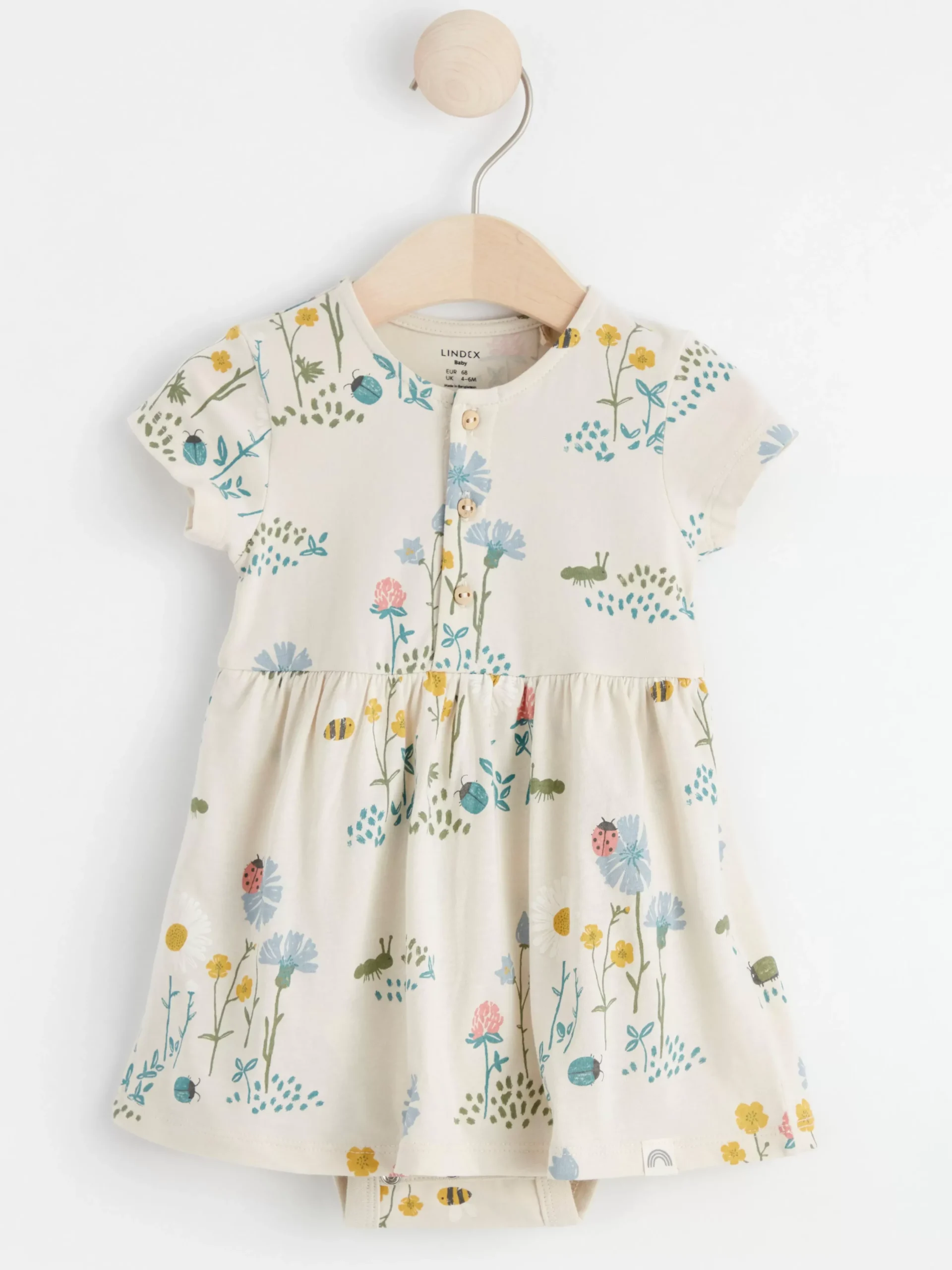 Nyfodd>Lindex Kortarmad Blommig Klanning Med Dold Body Light Beige