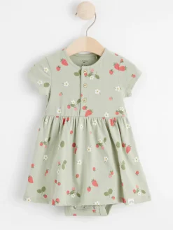 Nyfodd>Lindex Kortarmad Blommig Klanning Med Dold Body Dusty Green