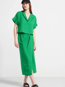 Blusar & Skjortor>Lindex Kortarmad Blus I Linneblandning Green