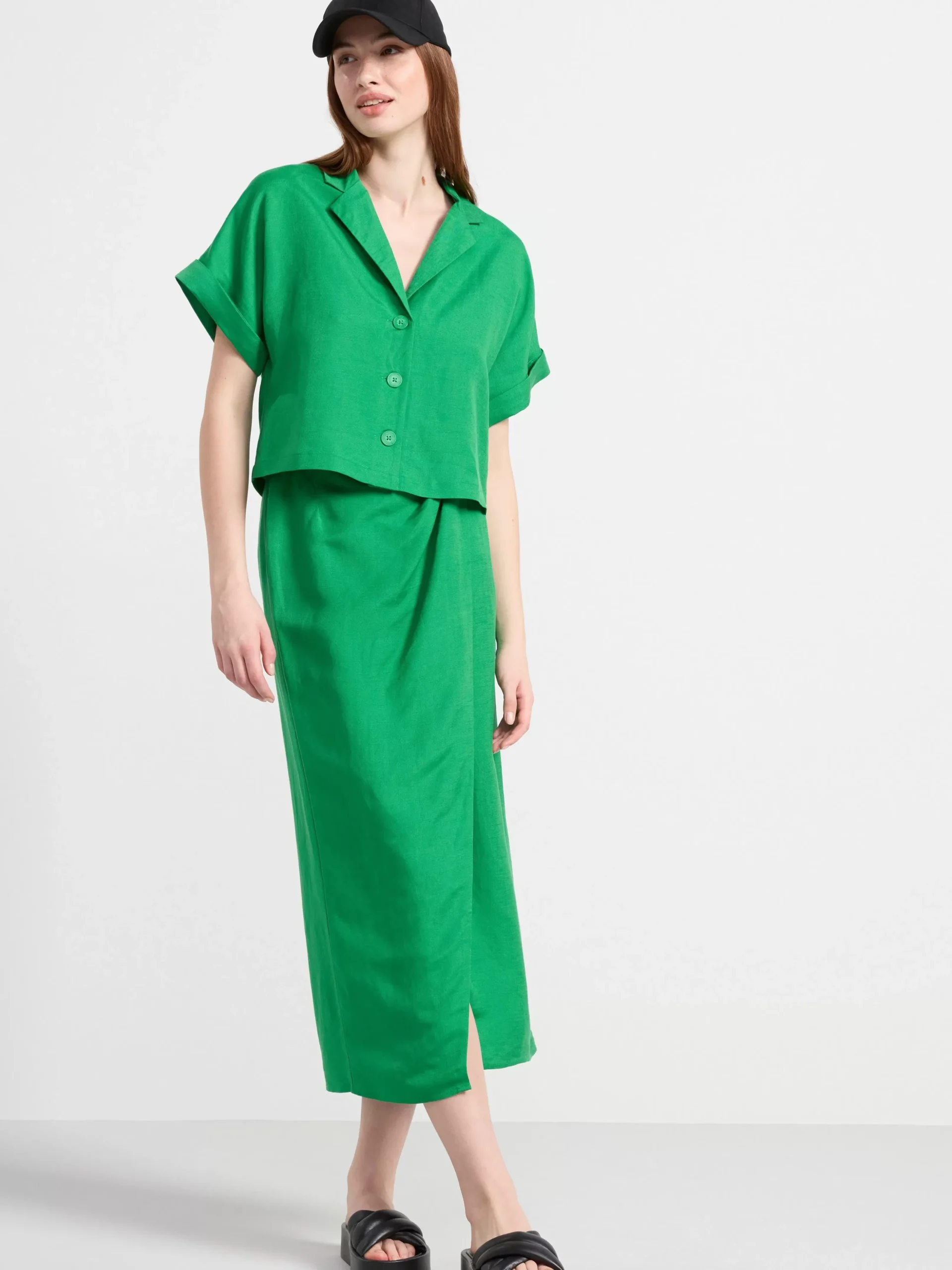 Blusar & Skjortor>Lindex Kortarmad Blus I Linneblandning Green