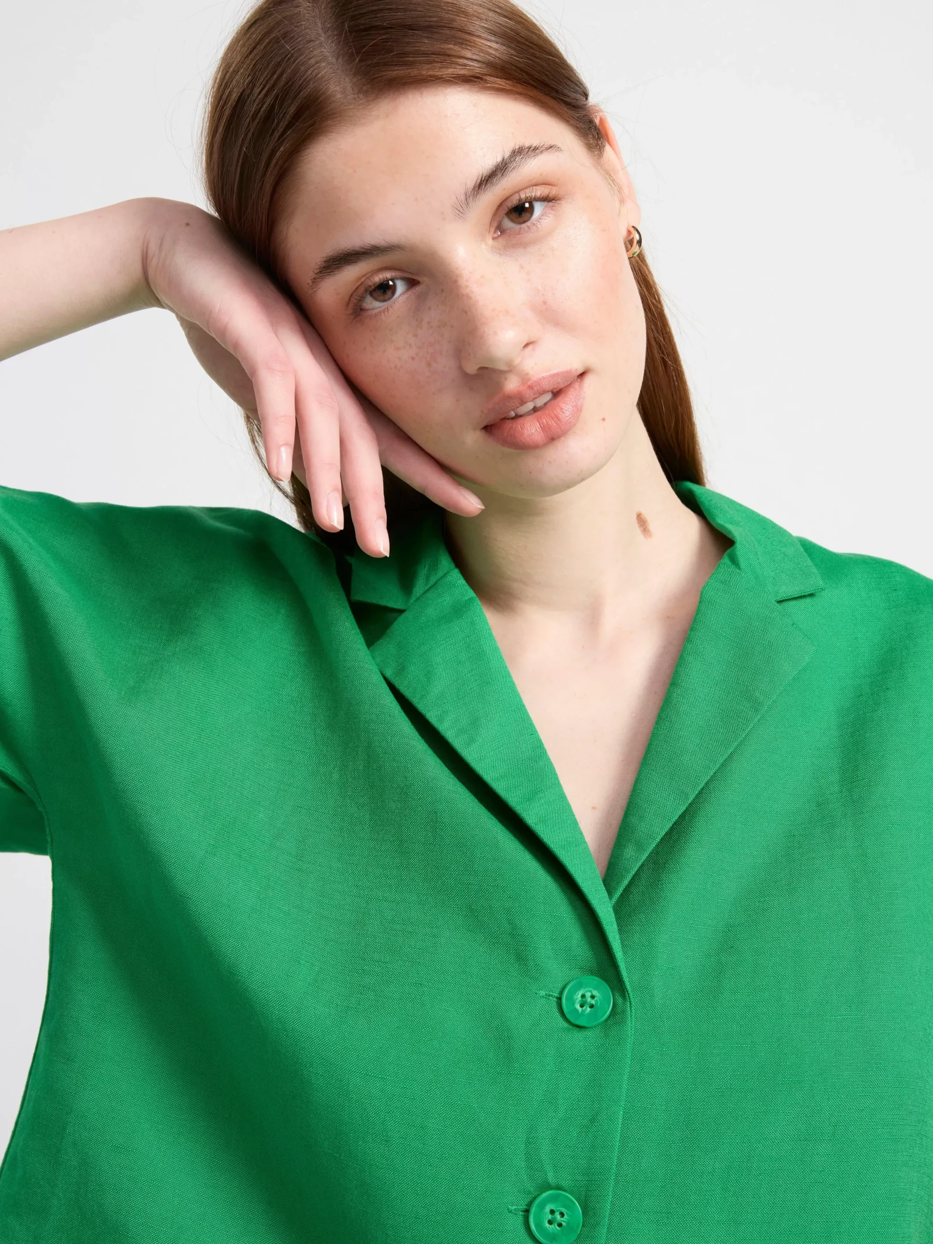 Blusar & Skjortor>Lindex Kortarmad Blus I Linneblandning Green
