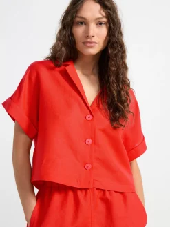 Blusar & Skjortor>Lindex Kortarmad Blus I Linneblandning Strong Red
