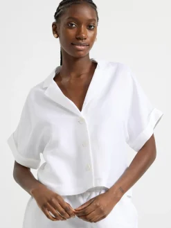 Blusar & Skjortor>Lindex Kortarmad Blus I Linneblandning White