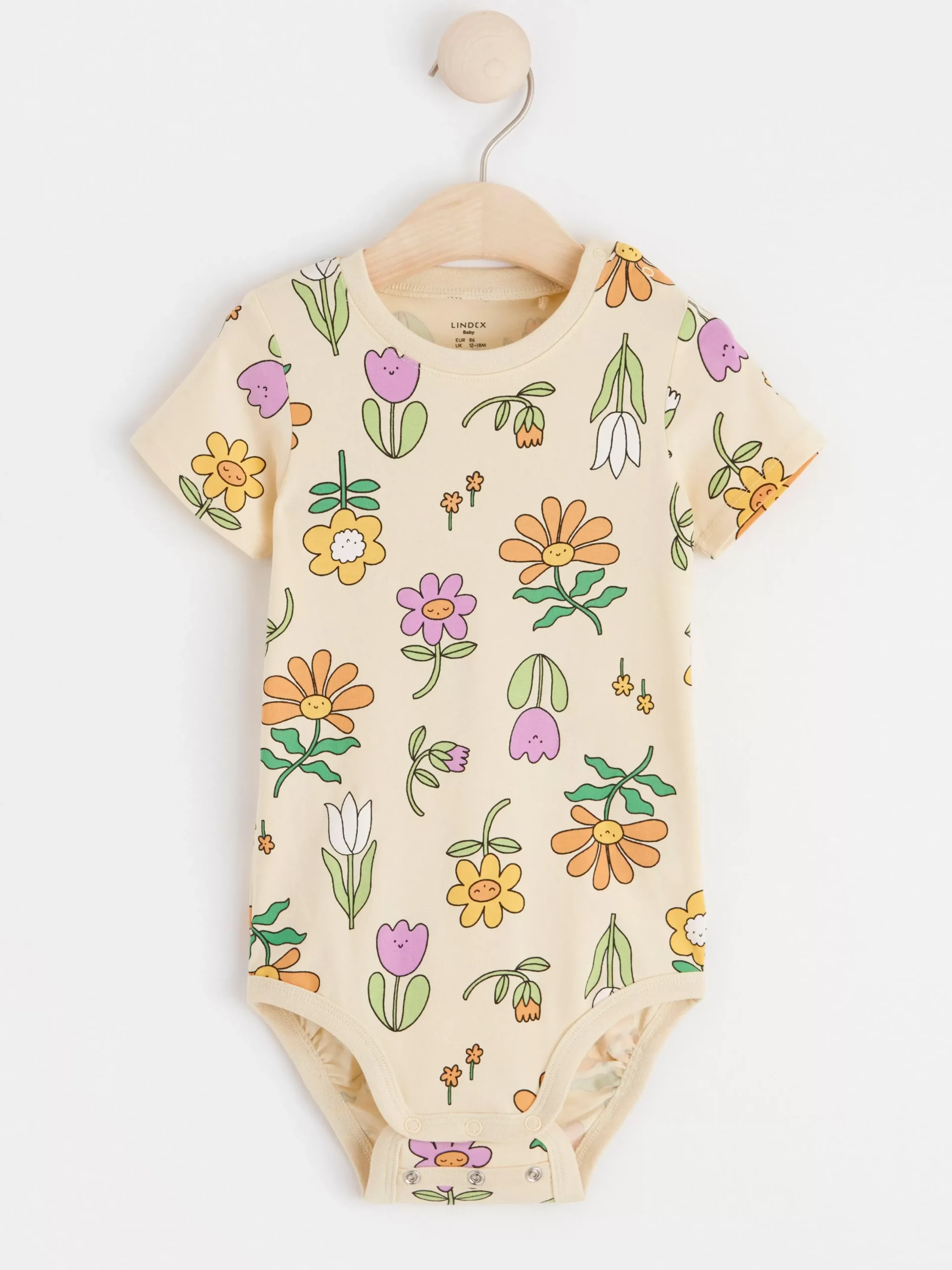 Bodies>Lindex Kortarmad Body Med Blommor Light Yellow
