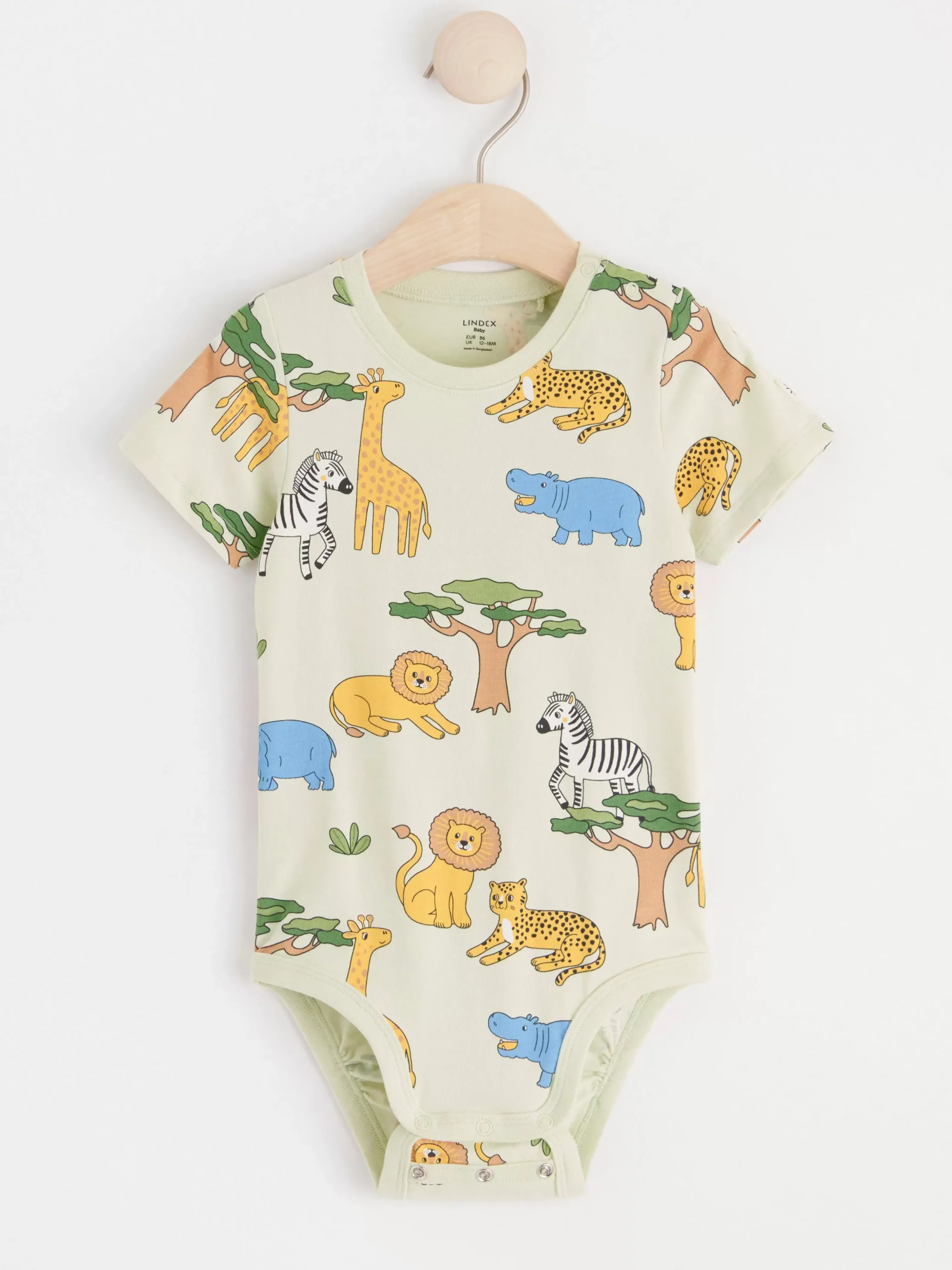 Bodies>Lindex Kortarmad Body Med Djur Light Dusty Green