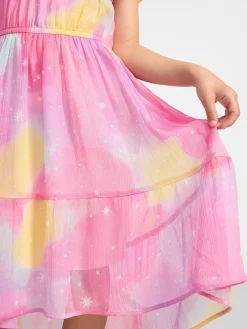 Klänningar>Lindex Kortarmad Chiffongklanning Som Ar Langre Baktill An Framtill Pink