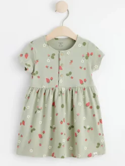 Klänningar>Lindex Kortarmad Klanning Med Blommor Dusty Green