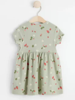 Klänningar>Lindex Kortarmad Klanning Med Blommor Dusty Green
