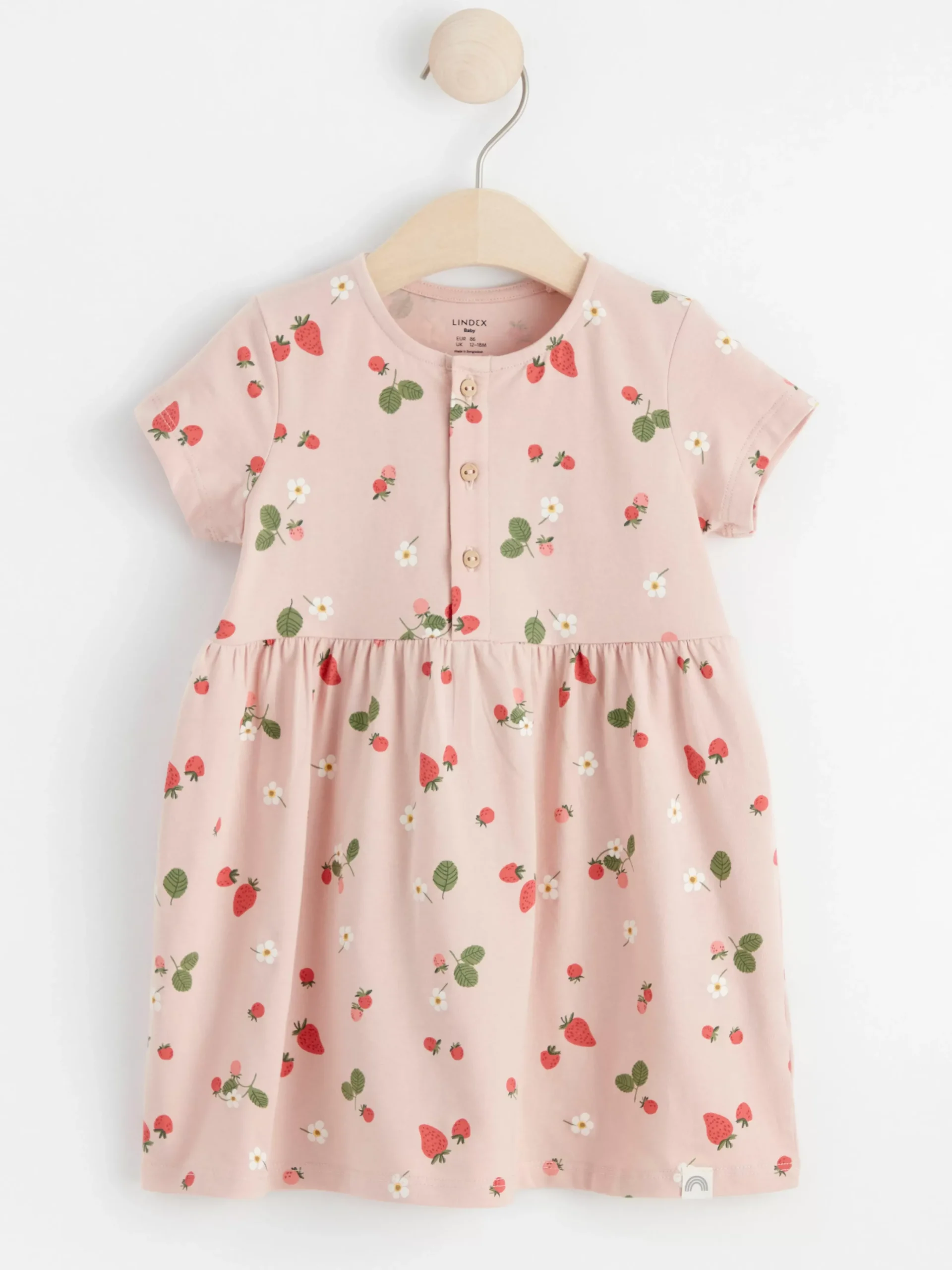 Klänningar>Lindex Kortarmad Klanning Med Blommor Light Dusty Pink