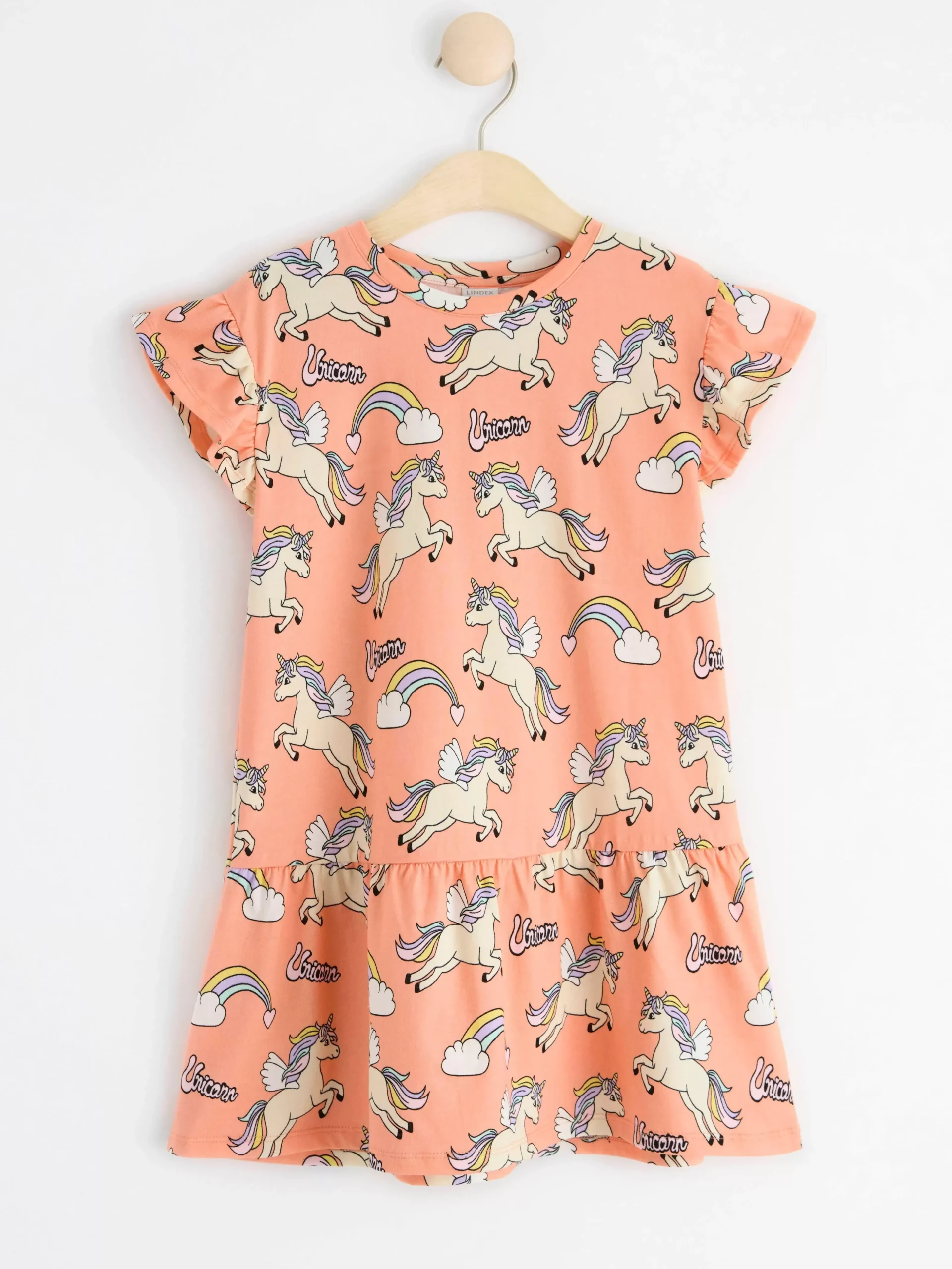 Toppar & T-Shirts>Lindex Kortarmad Klanning Med Enhorningar Light Coral