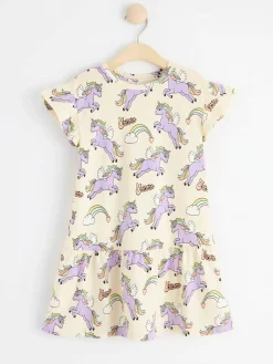 Toppar & T-Shirts>Lindex Kortarmad Klanning Med Enhorningar Light Beige