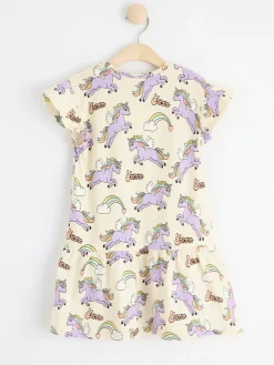 Toppar & T-Shirts>Lindex Kortarmad Klanning Med Enhorningar Light Beige