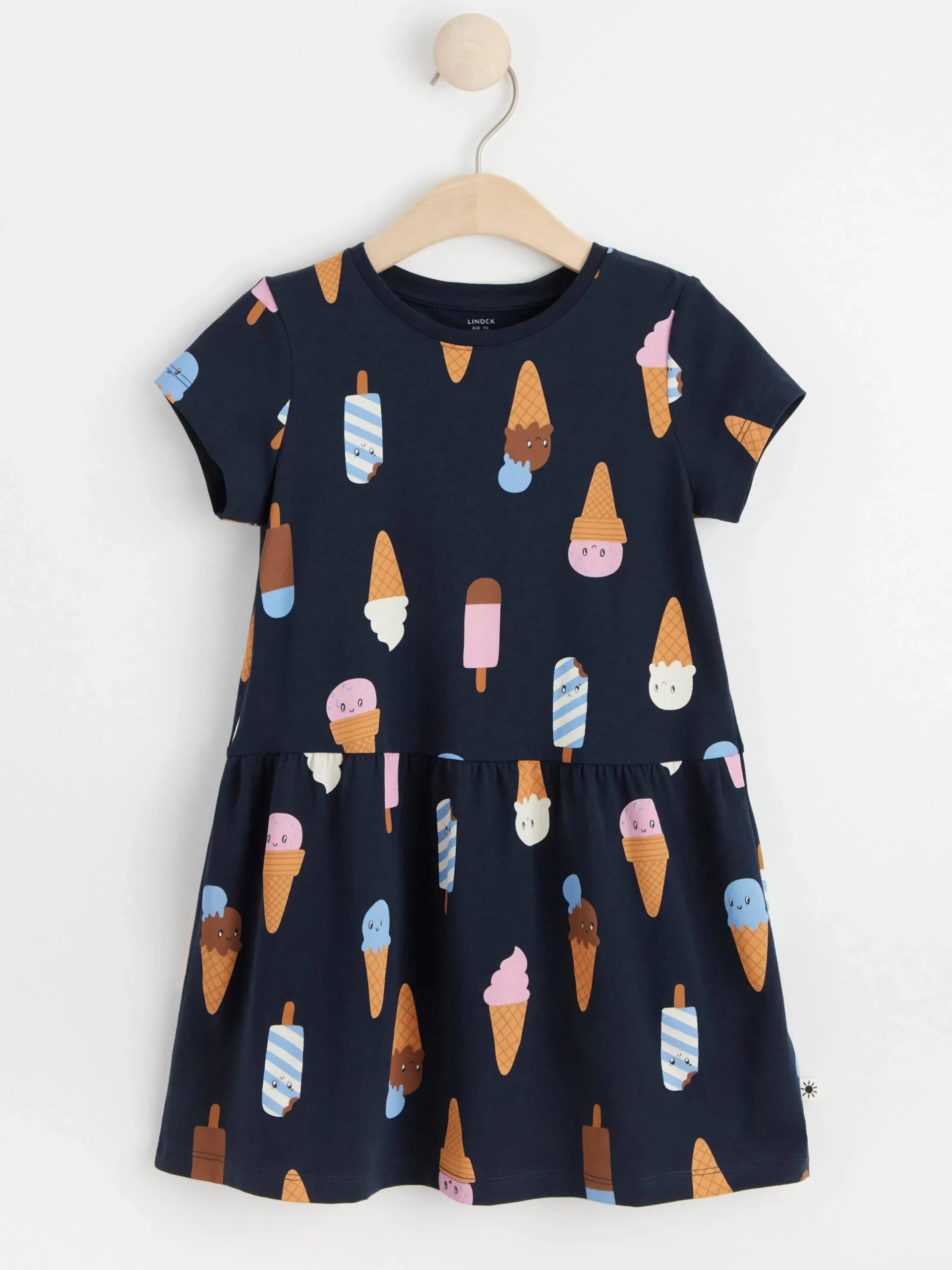 Klänningar>Lindex Kortarmad Klanning Med Glassar Dark Navy