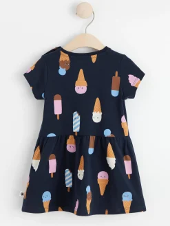 Klänningar>Lindex Kortarmad Klanning Med Glassar Dark Navy