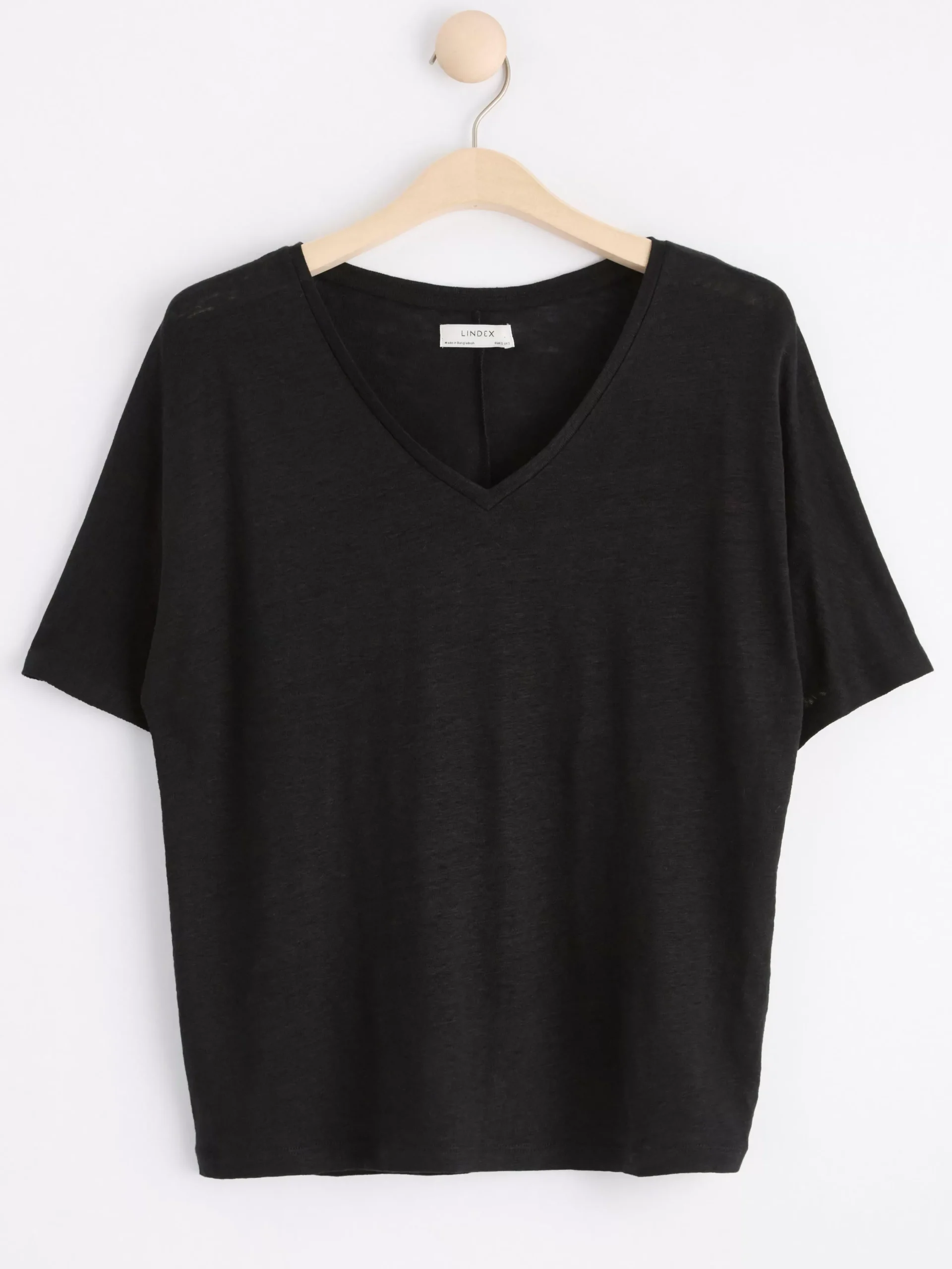 Toppar & T-Shirts>Lindex Kortarmad Linnetopp Med V‑Ringning Black