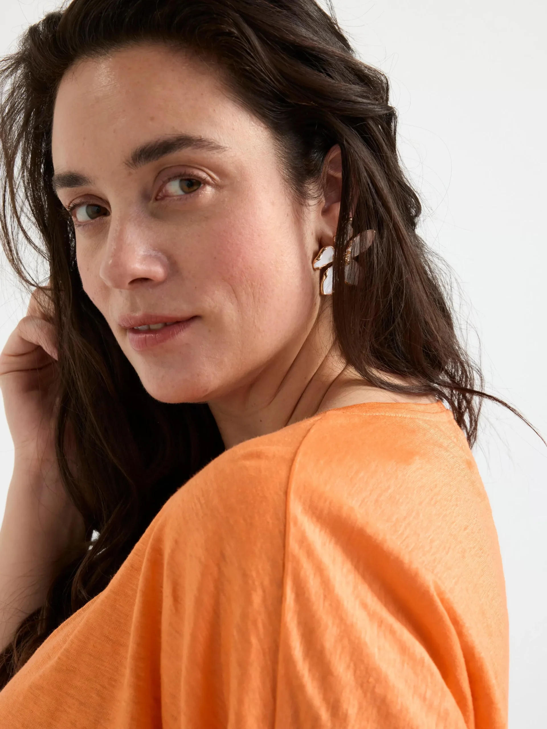 Toppar & T-Shirts>Lindex Kortarmad Linnetopp Med V‑Ringning Light Orange