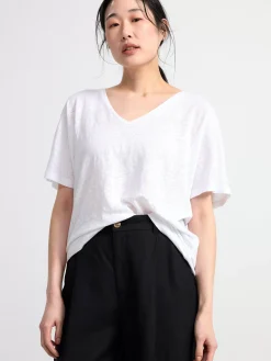 Toppar & T-Shirts>Lindex Kortarmad Linnetopp Med V‑Ringning White