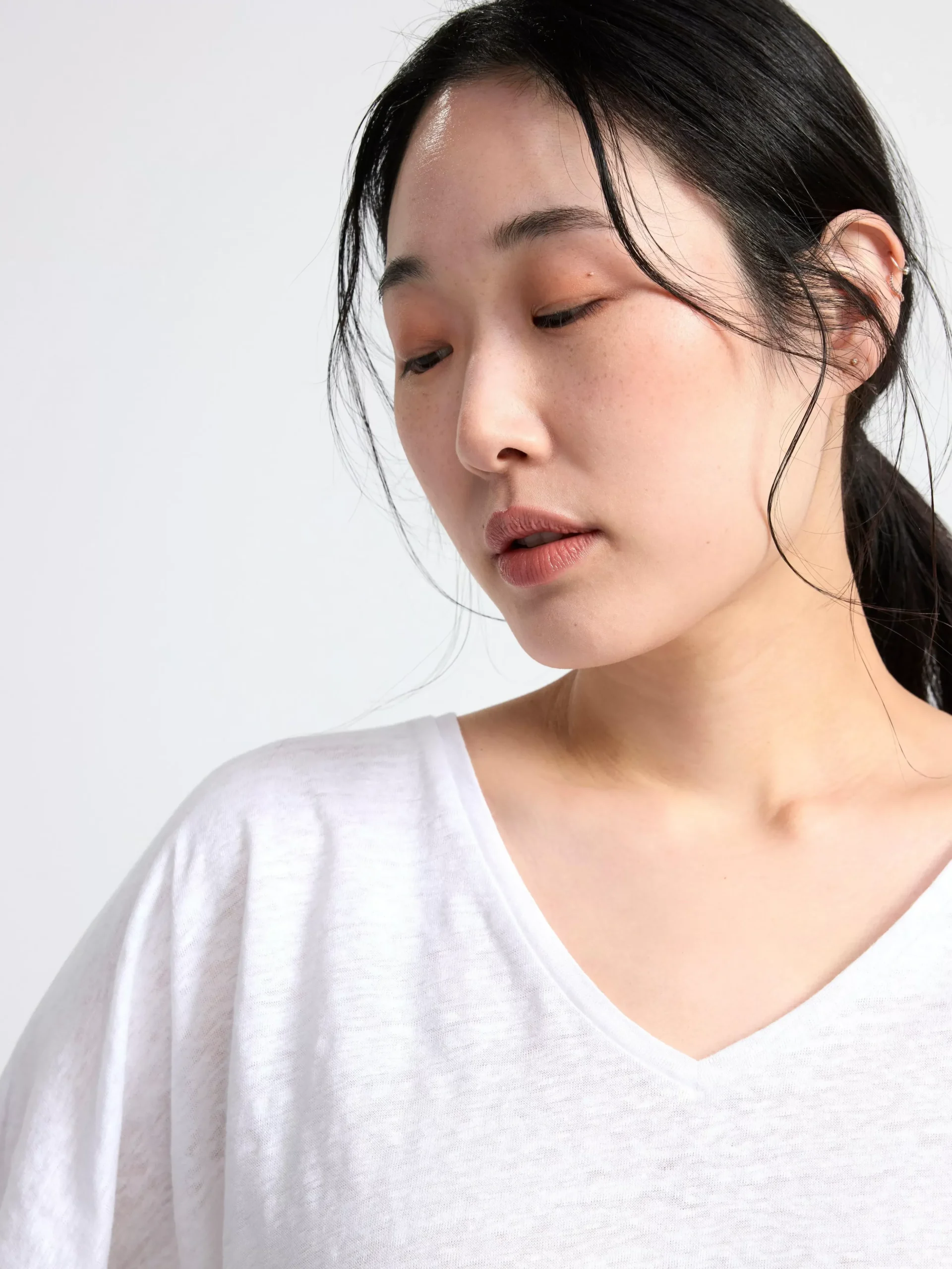 Toppar & T-Shirts>Lindex Kortarmad Linnetopp Med V‑Ringning White