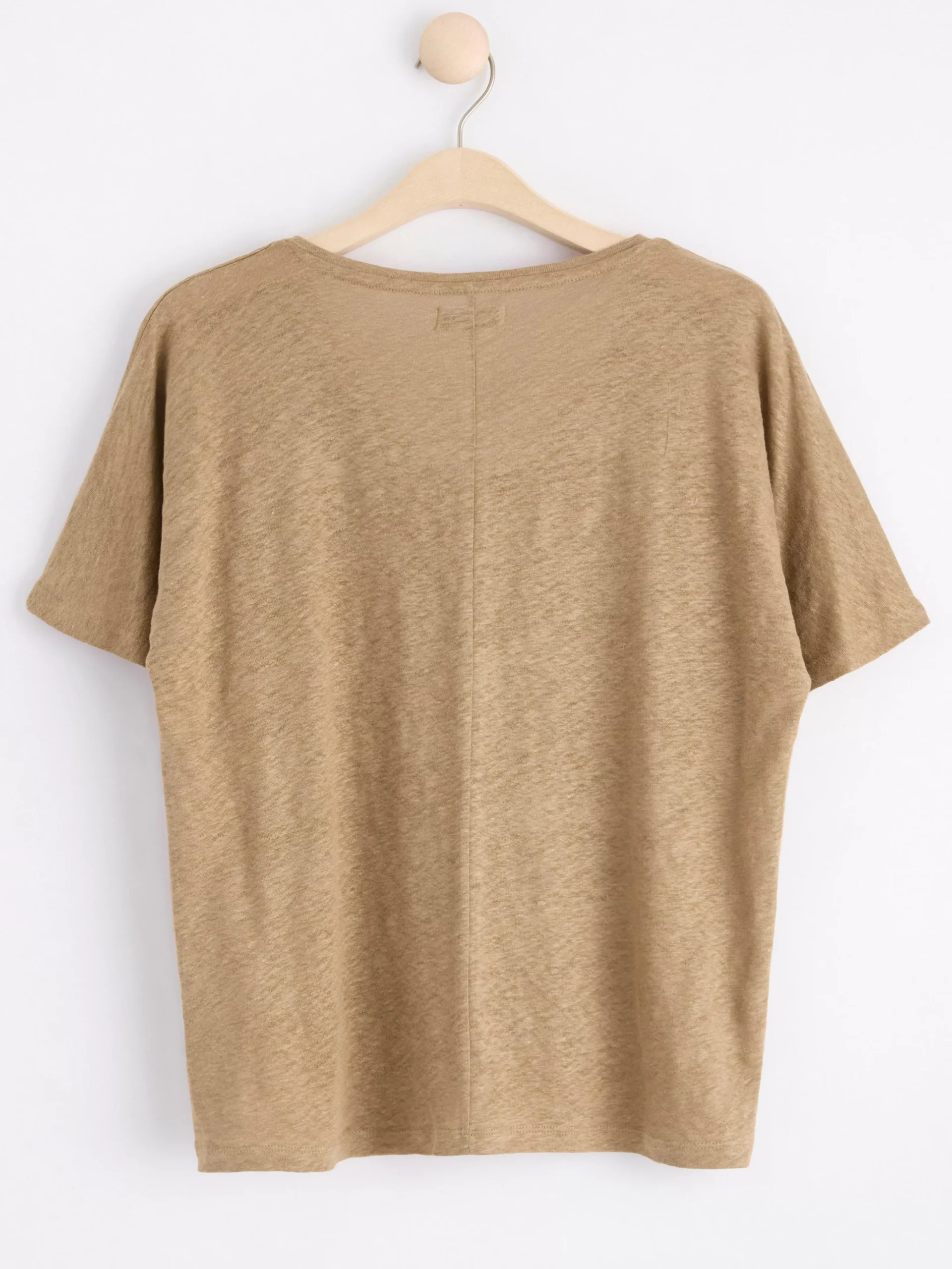 Toppar & T-Shirts>Lindex Kortarmad Linnetopp Med V‑Ringning Light Dusty Brown
