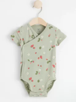 Bodies>Lindex Kortarmad Omlottbody Med Jordgubbar Dusty Green