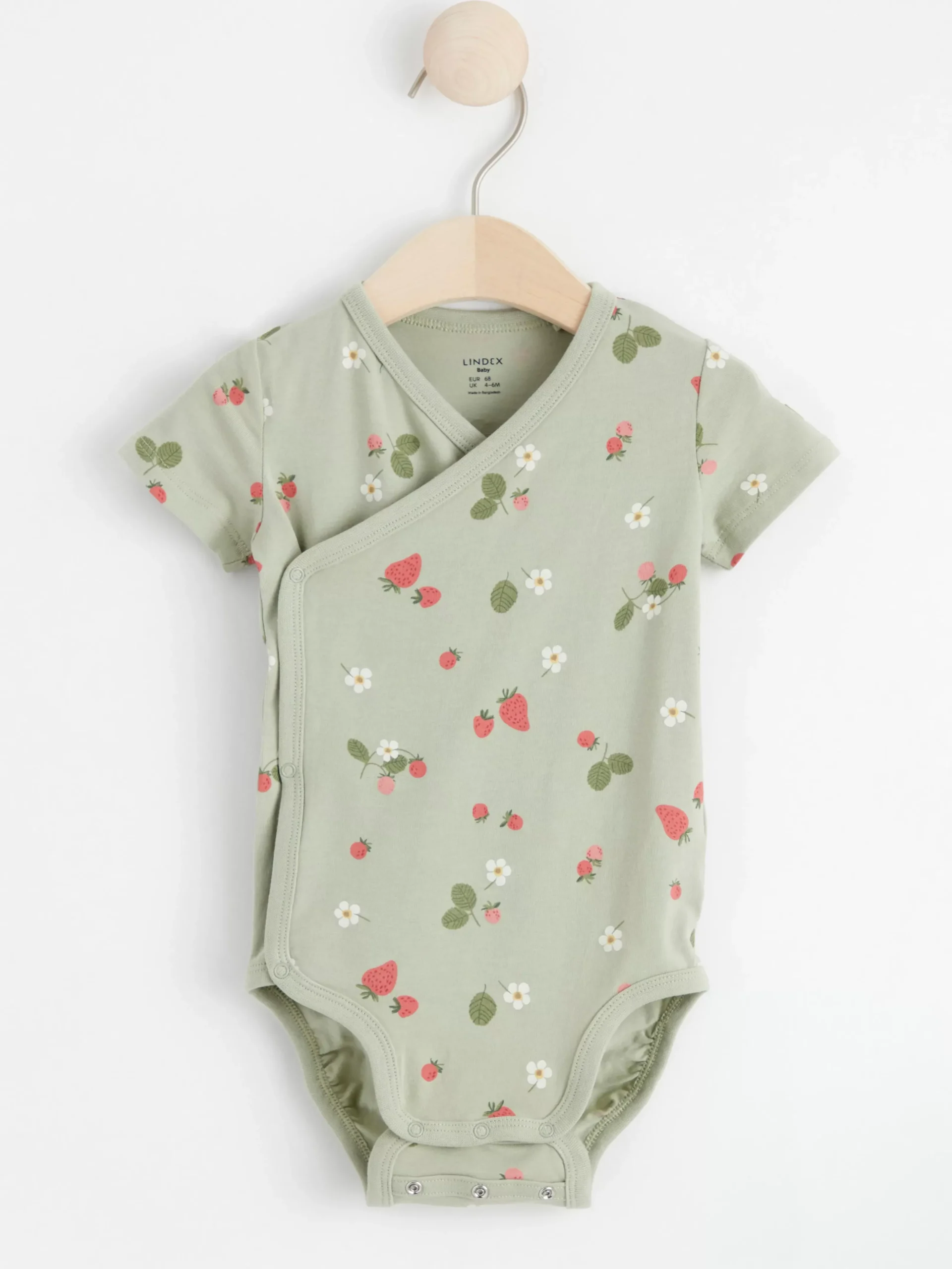 Bodies>Lindex Kortarmad Omlottbody Med Jordgubbar Dusty Green