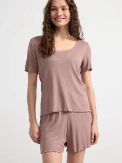 Nattplagg>Lindex Kortarmad Pyjamastopp Dark Dusty Pink