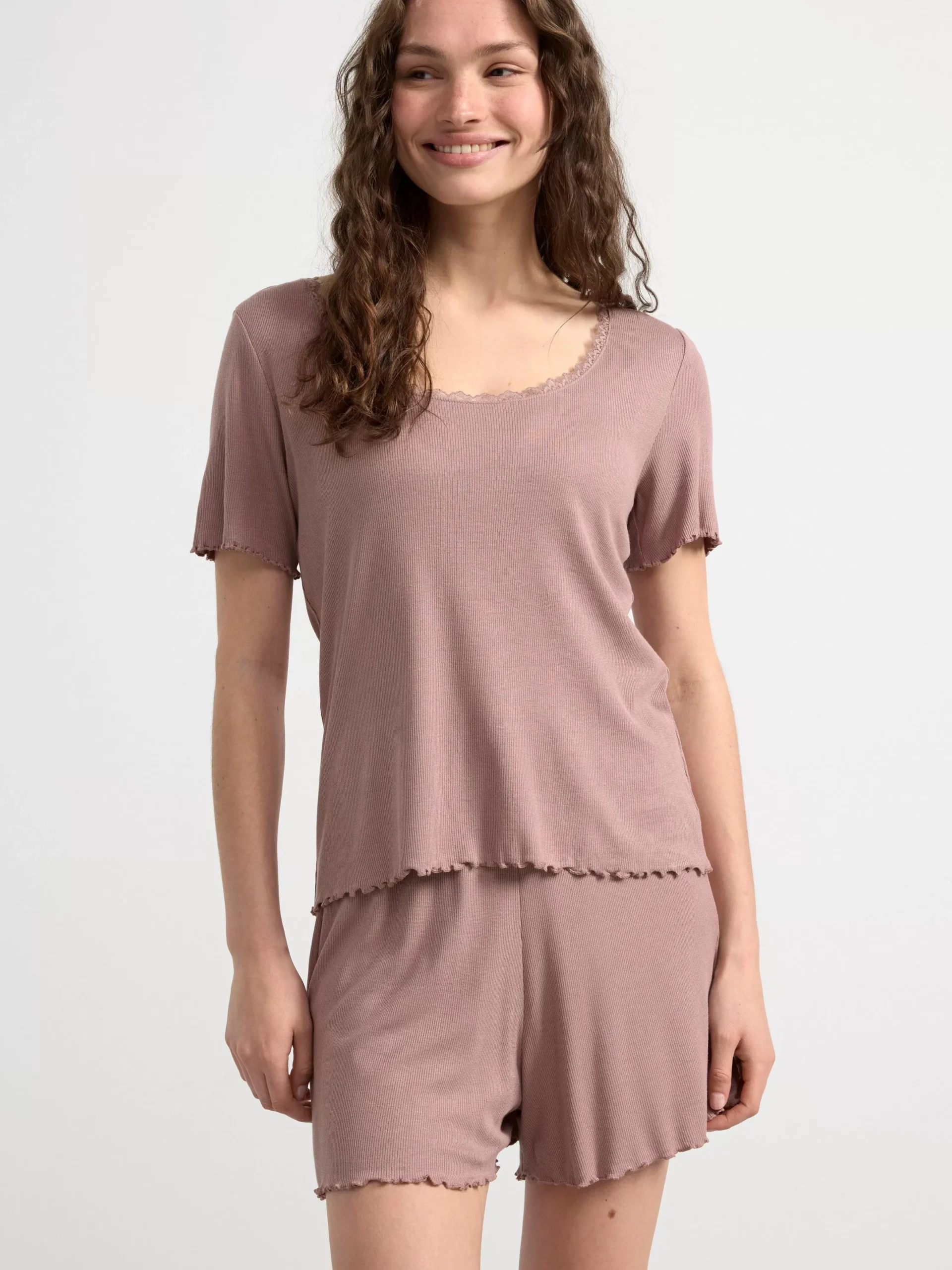 Nattplagg>Lindex Kortarmad Pyjamastopp Dark Dusty Pink