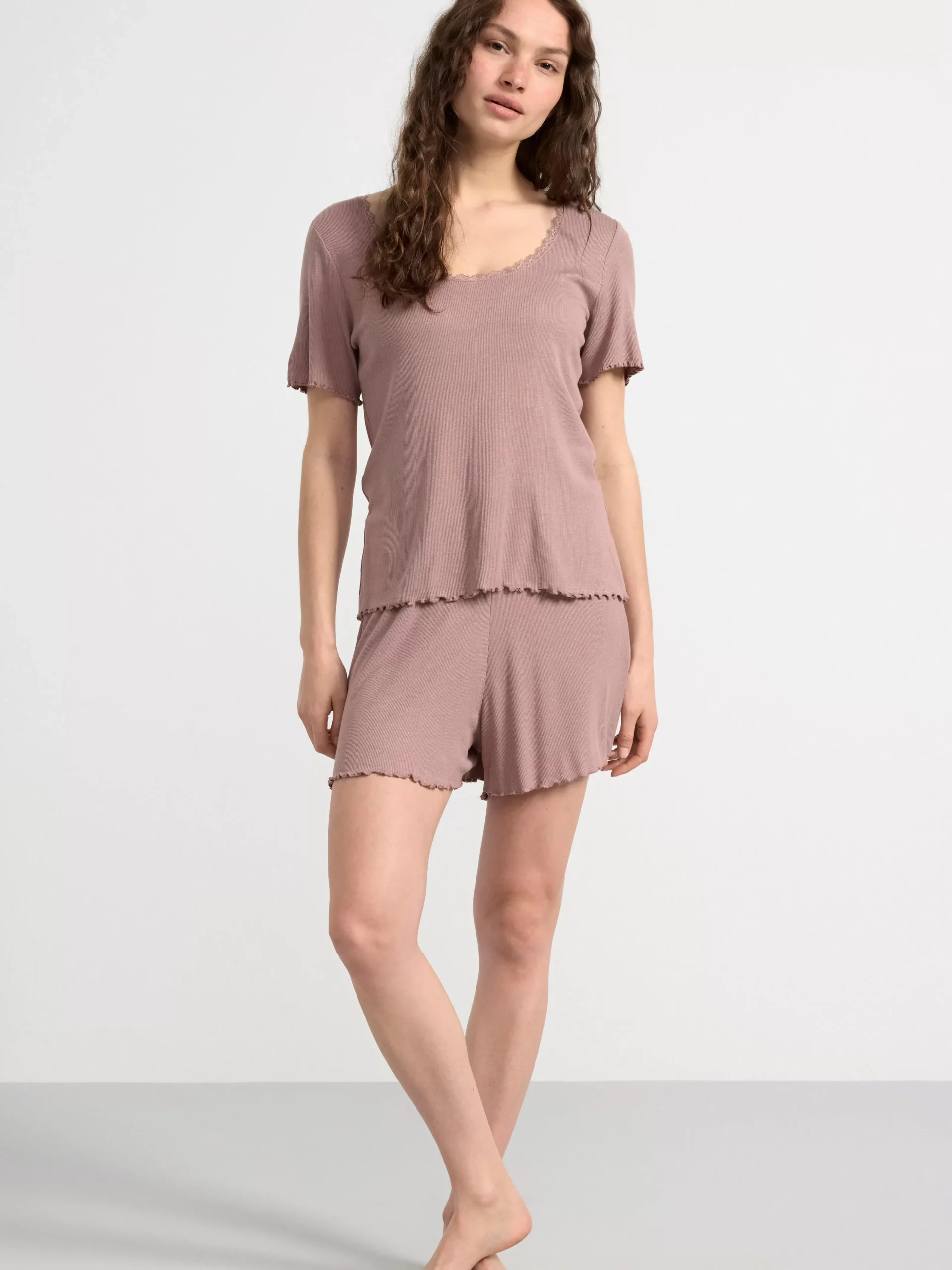 Nattplagg>Lindex Kortarmad Pyjamastopp Dark Dusty Pink