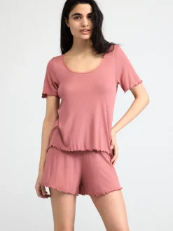 Nattplagg>Lindex Kortarmad Pyjamastopp Dark Dusty Pink