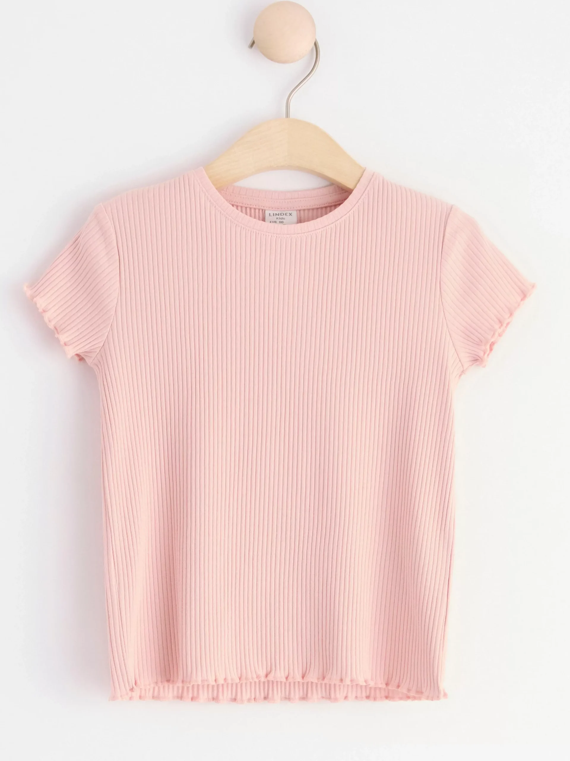 Toppar & T-Shirts>Lindex Kortarmad Ribbad Topp Light Dusty Pink