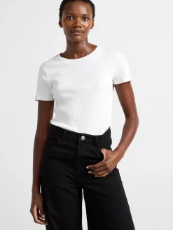 Toppar & T-Shirts>Lindex Kortarmad Ribbad Topp Off White