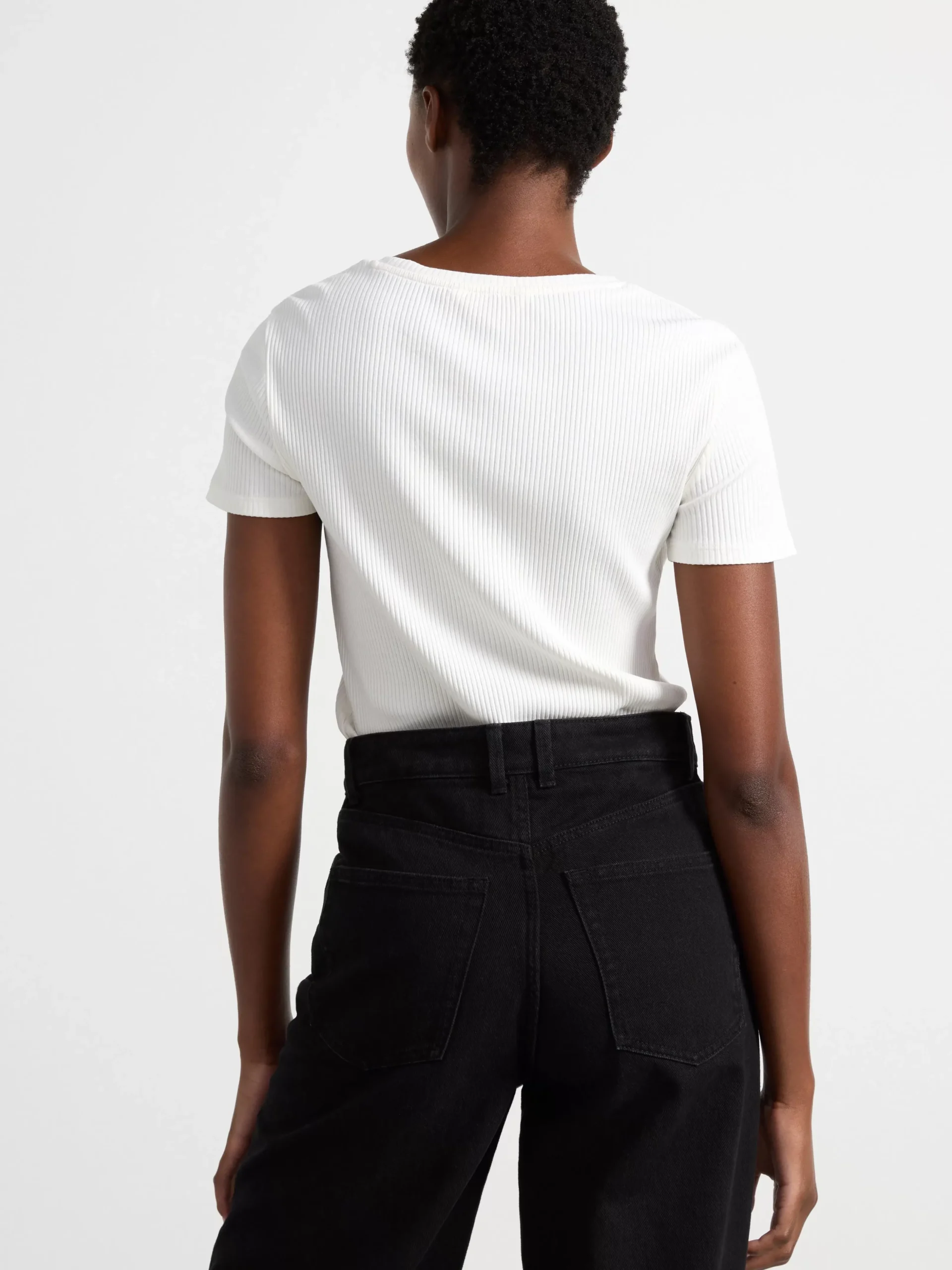 Toppar & T-Shirts>Lindex Kortarmad Ribbad Topp Off White