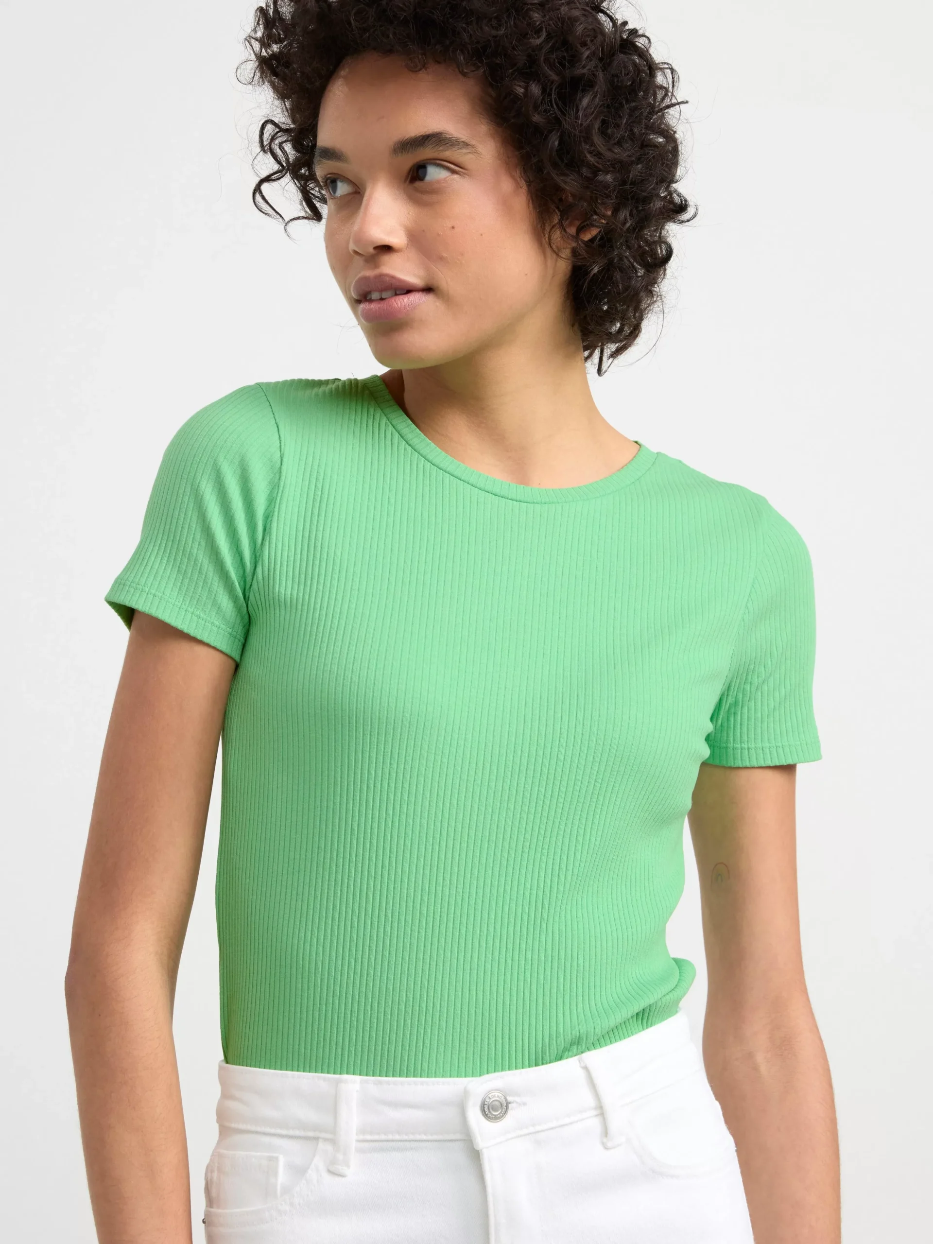 Toppar & T-Shirts>Lindex Kortarmad Ribbad Topp Green