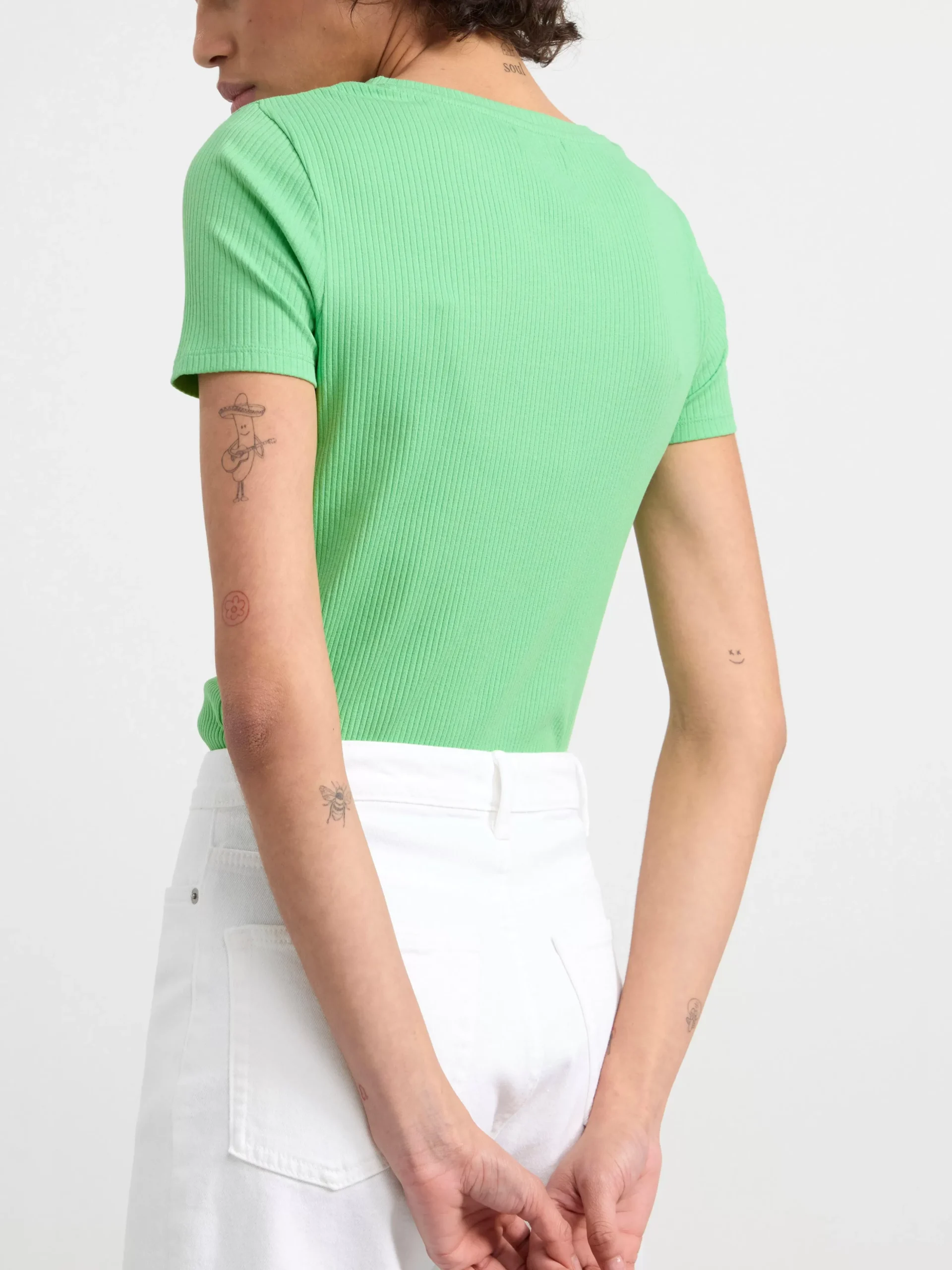 Toppar & T-Shirts>Lindex Kortarmad Ribbad Topp Green