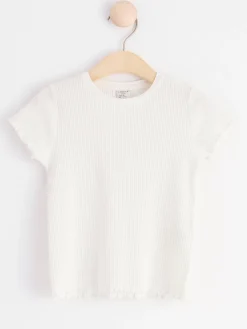 Toppar & T-Shirts>Lindex Kortarmad Ribbad Topp Light Dusty White