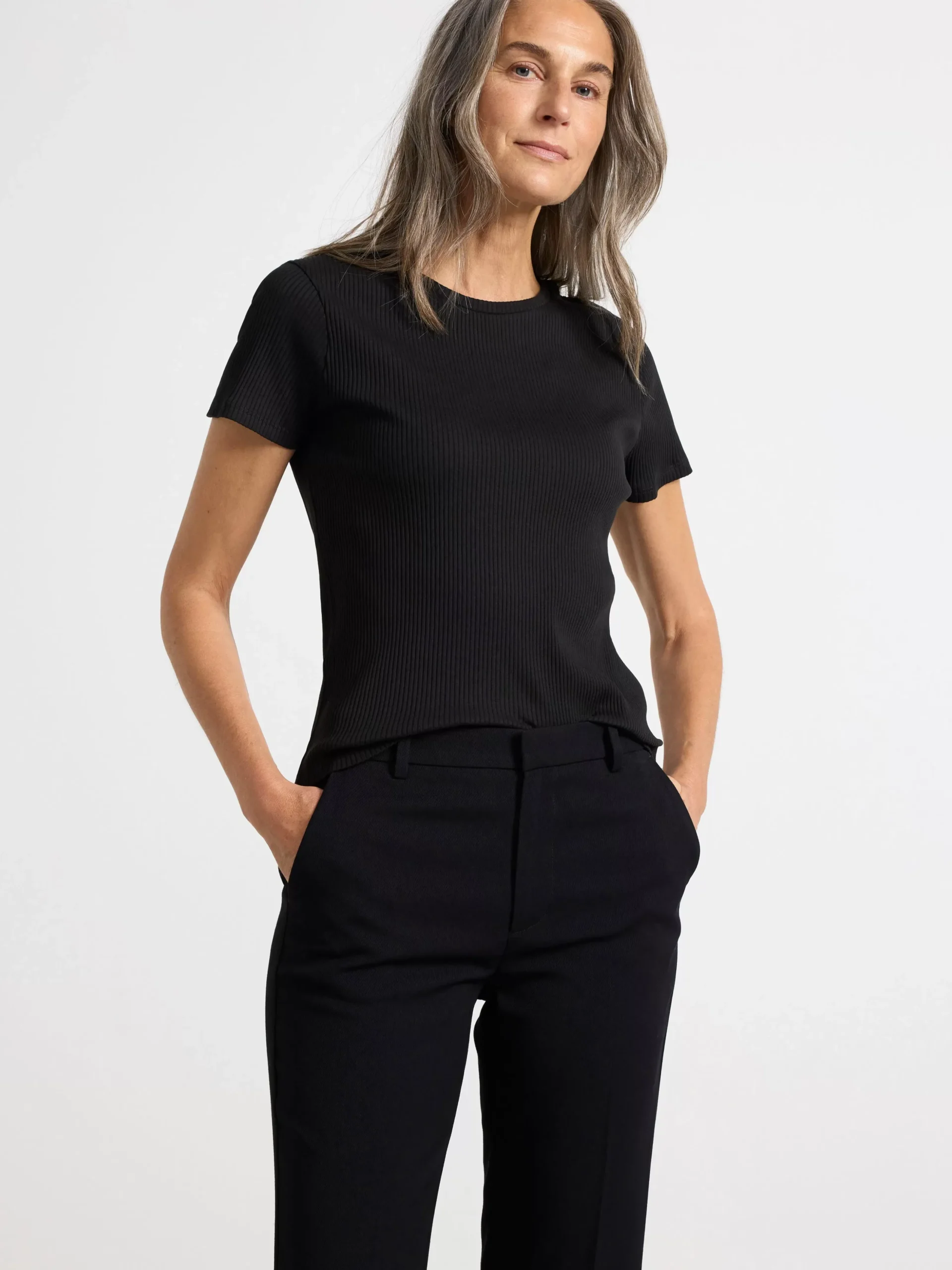 Toppar & T-Shirts>Lindex Kortarmad Ribbad Topp Black