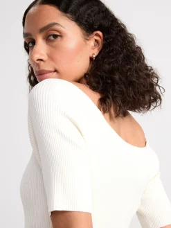 Toppar & T-Shirts>Lindex Kortarmad Ribbad Topp Off White