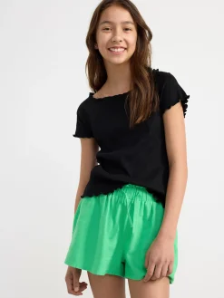 Toppar & T-Shirts>Lindex Kortarmad Ribbad Topp Black