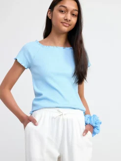 Toppar & T-Shirts>Lindex Kortarmad Ribbad Topp Light Blue