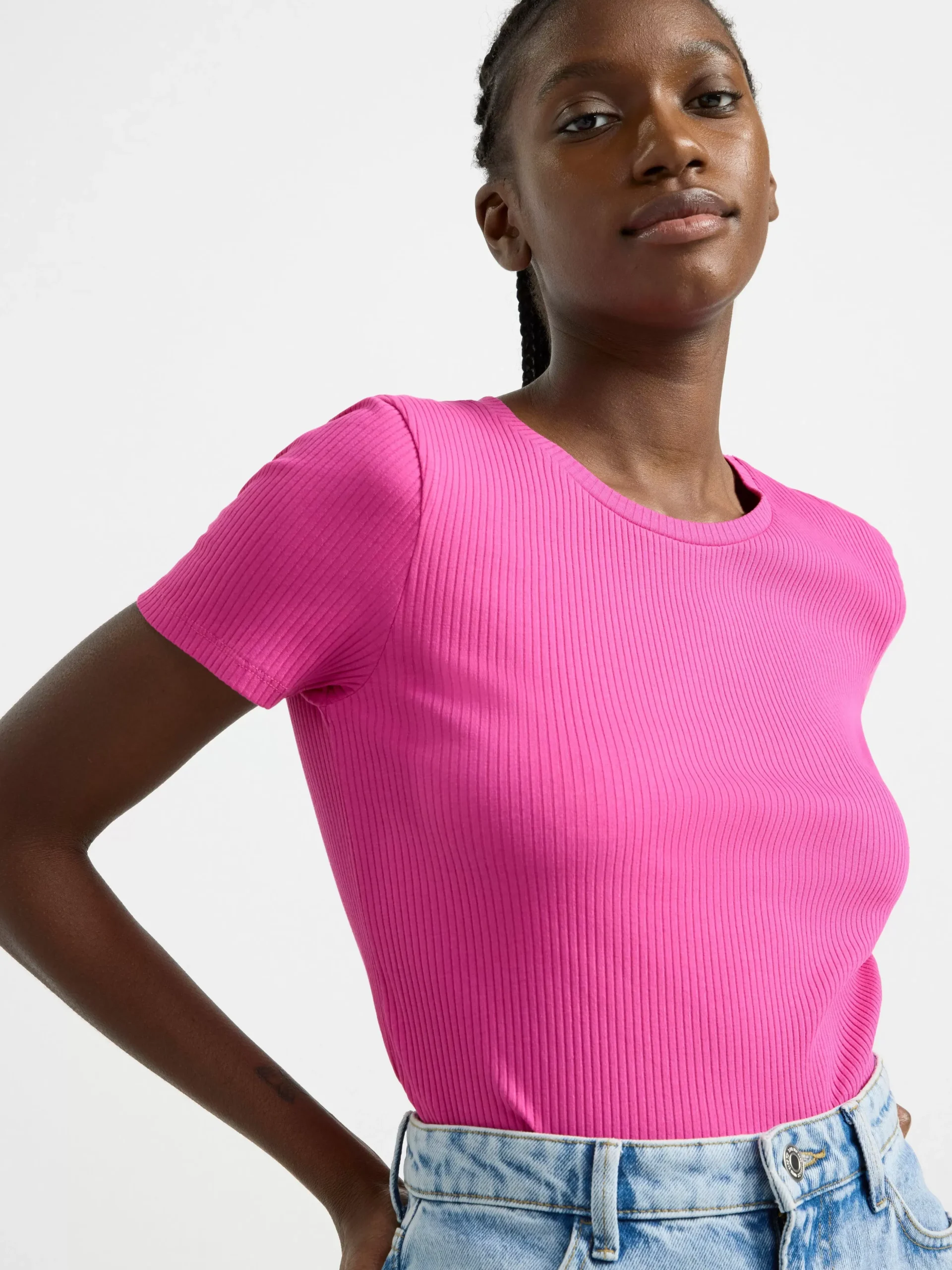 Toppar & T-Shirts>Lindex Kortarmad Ribbad Topp Pink