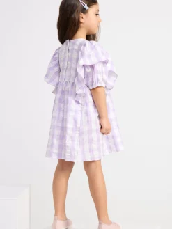 Klänningar>Lindex Kortarmad Rutig Klanning I Backebolja Light Lilac