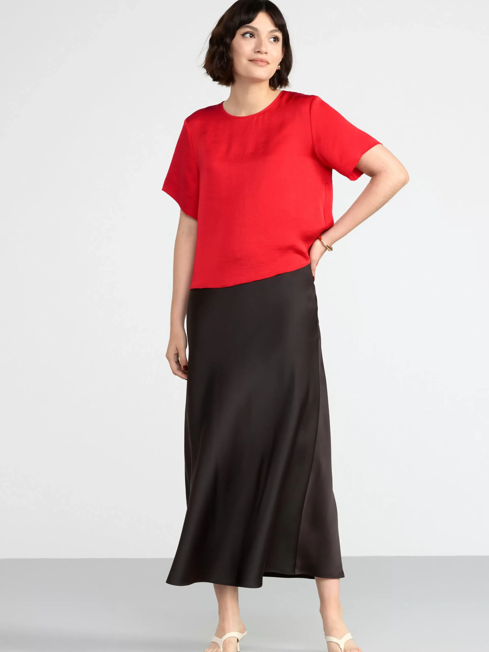 Blusar & Skjortor>Lindex Kortarmad Satinblus Dark Red