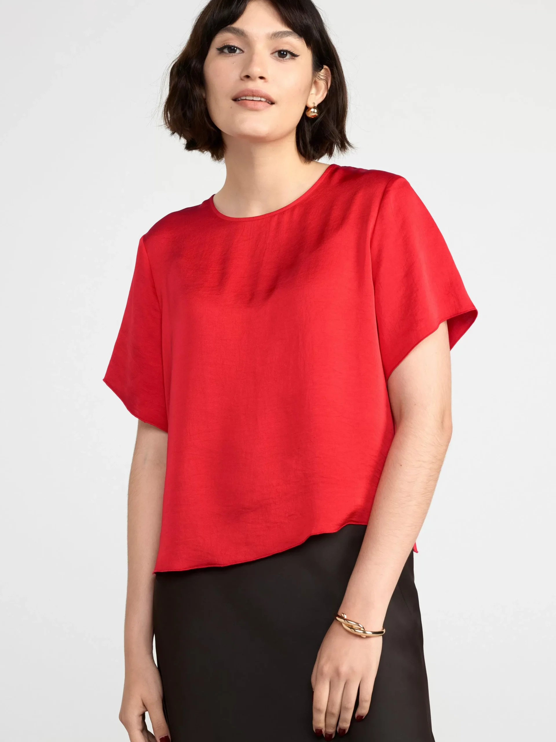 Blusar & Skjortor>Lindex Kortarmad Satinblus Dark Red